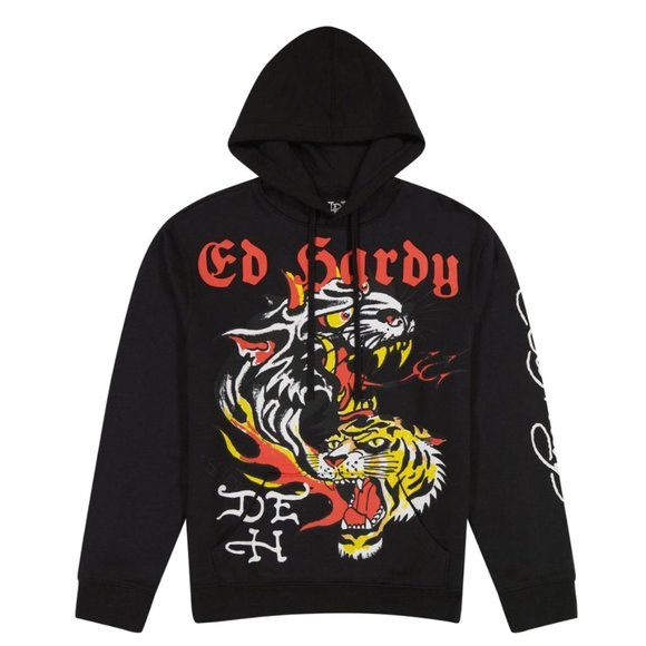 Ed Hardy Other - ED HARDY Hoodie Men's S Black Tiger Panther Flames Pullover Sweater New NWT